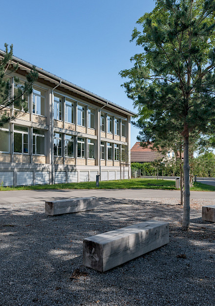 H+R Architekten, Schulhaus Stegmatt, Lyss, Fassade, Trakt A, Hof